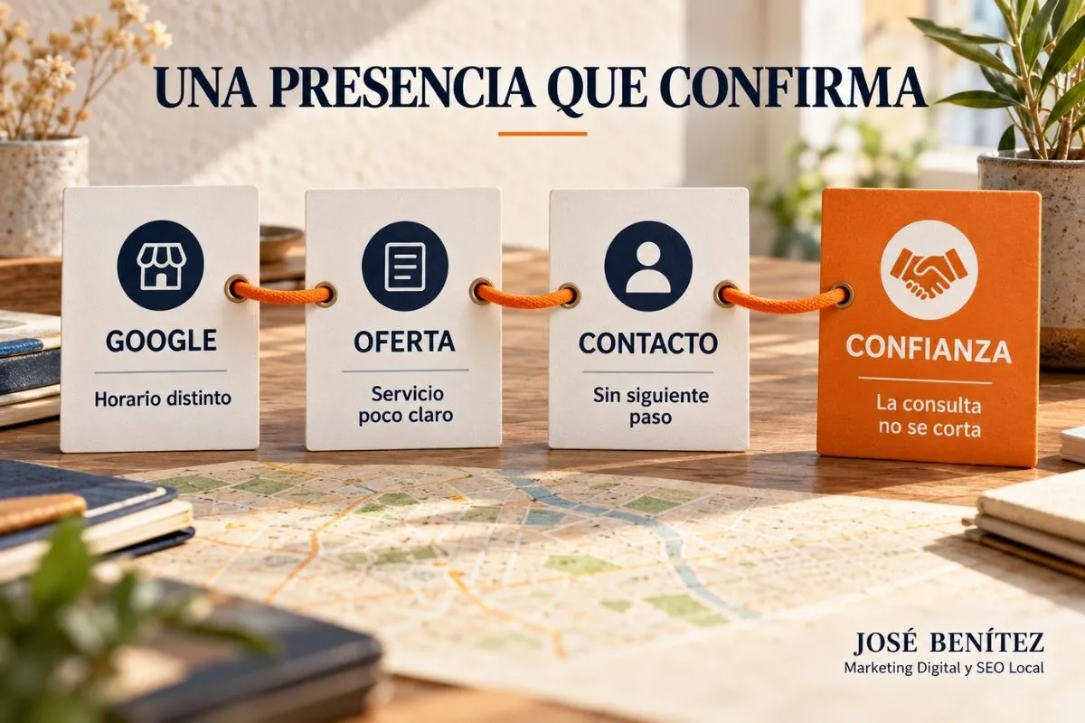Presencia digital conectada entre Google, la oferta del negocio y el contacto